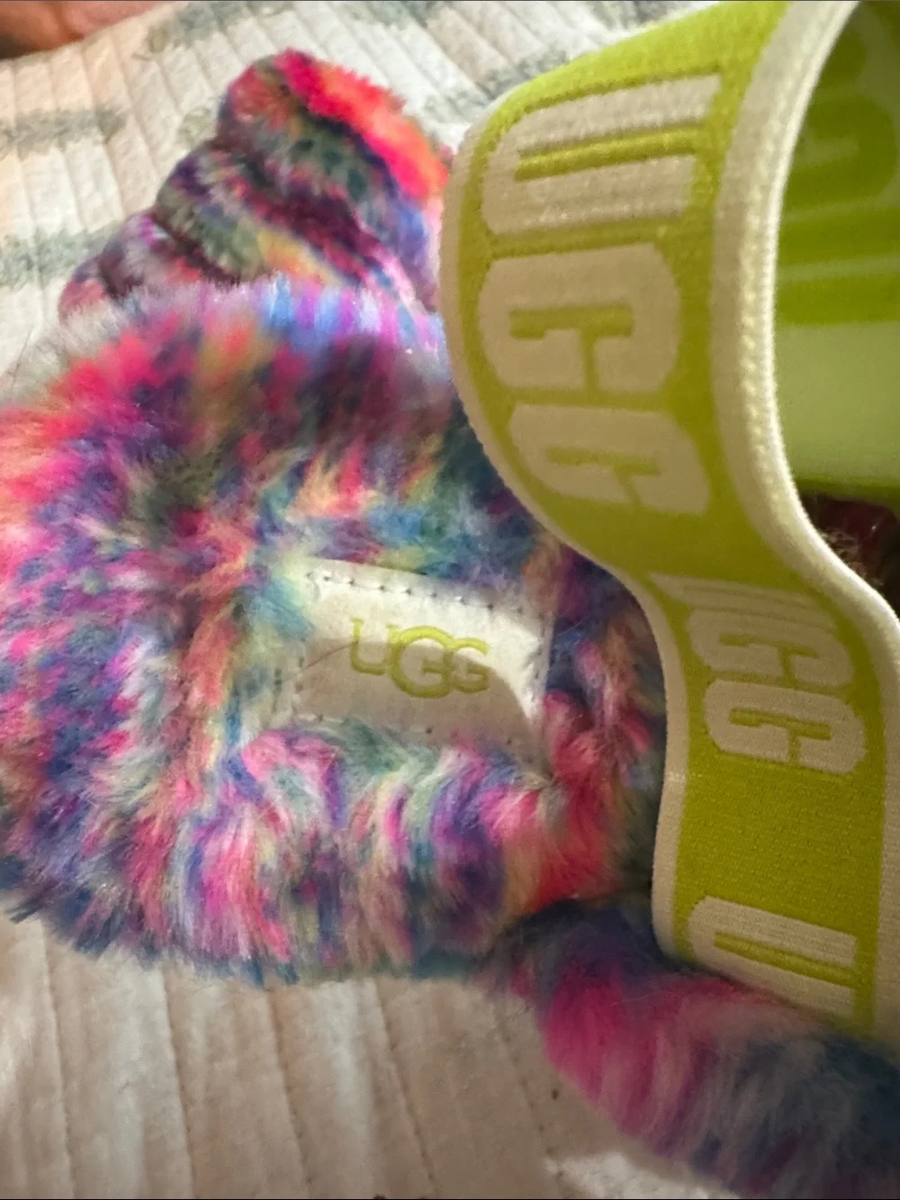 UGG Rainbow Fuzzy Kids Slippers in Bright Multicolor